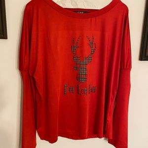 Women's 2 Piece Sweatshirt Moose Print top and side pocket Pants tracksuit Red